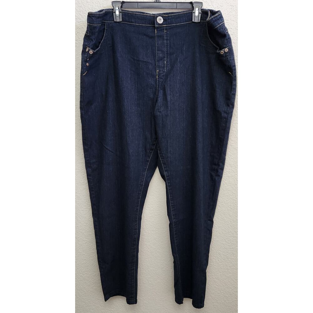 Avenue Jeans Dark Blue Pull On Flat Front Jeans 26W 28W Plus Lightweight Stretch